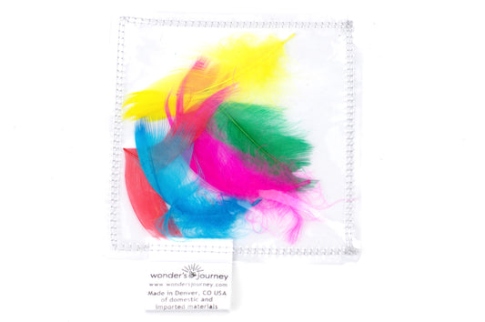 Clear sensory pouch with feathers - Wonder's Journey