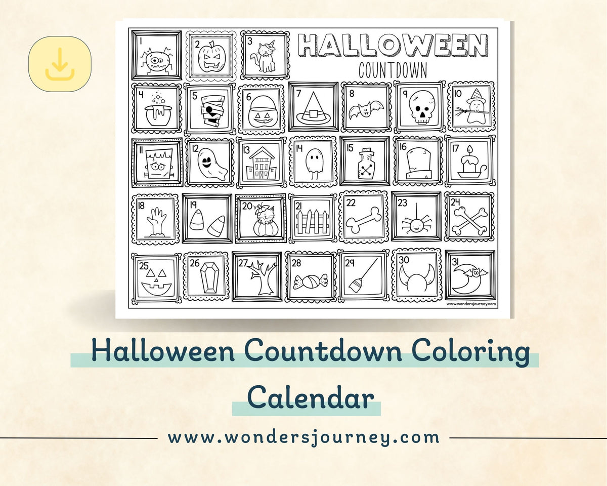 Halloween Countdown Coloring Calendar - Wonder's Journey