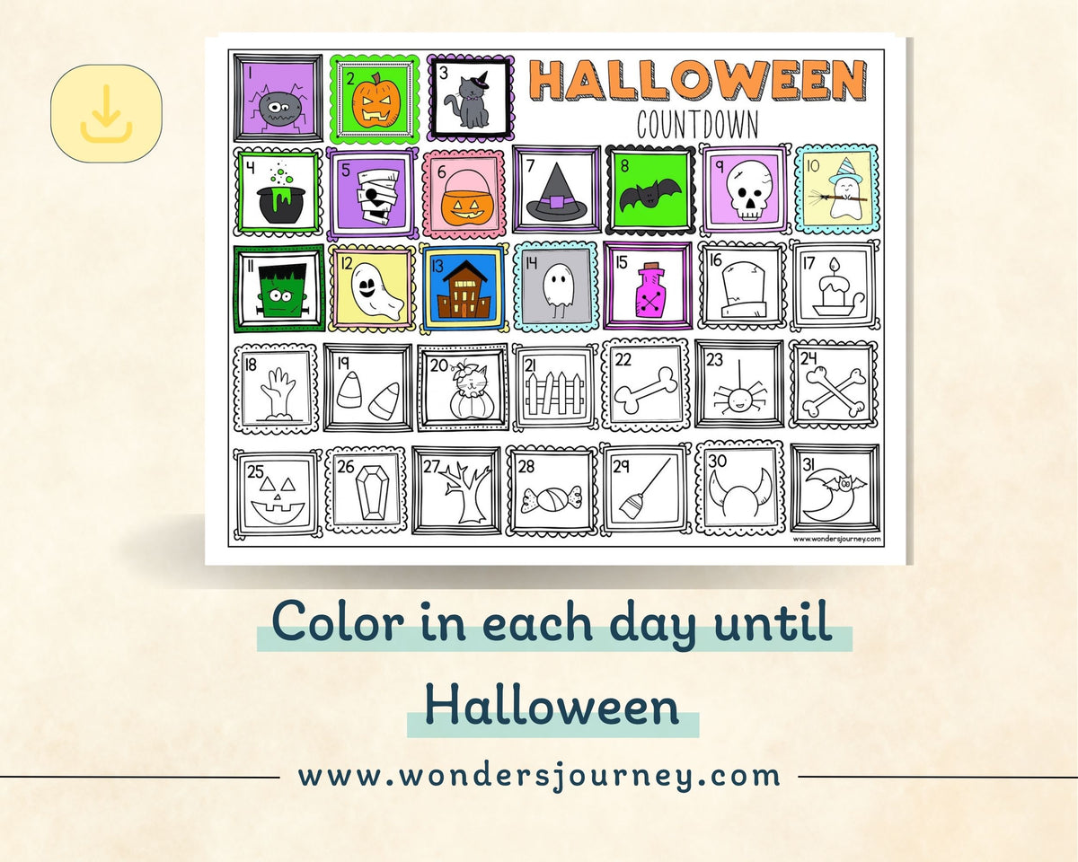 Halloween Countdown Coloring Calendar